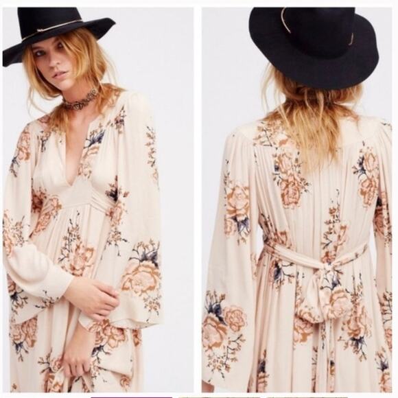 Free People Wild Laurel boho belted Maxi Dress bell sleeves small - Picture 2 of 16